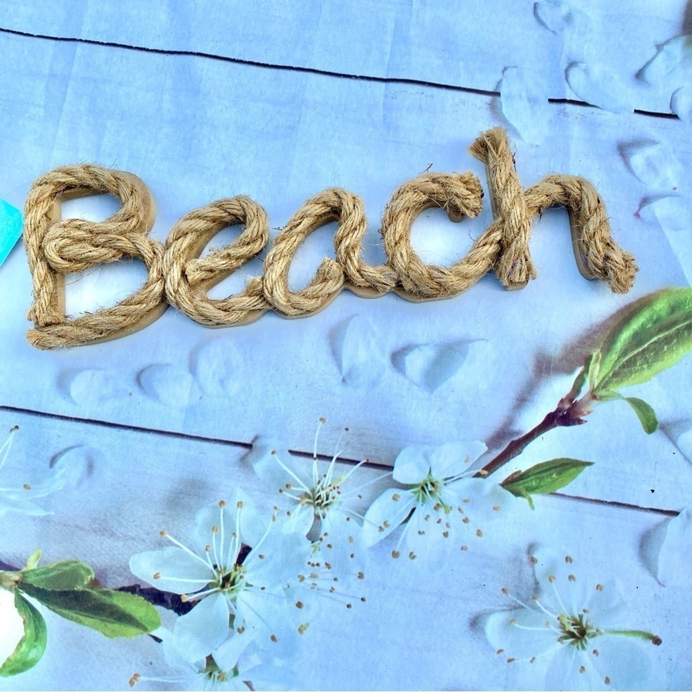 BEACH natural rope/cord accent plaque sign w coastal Mediterranean vibe